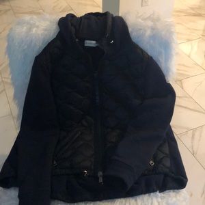 Moncler zip front quilted and sweatshirt jacket.